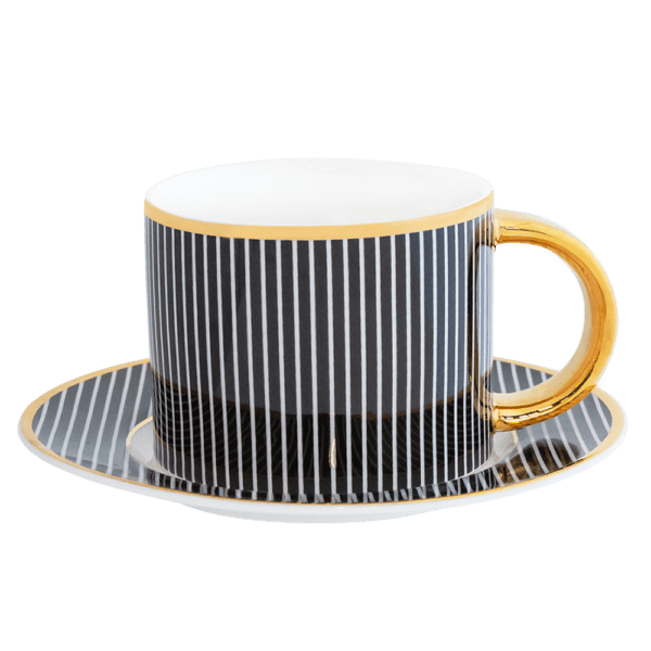 Pinstripe Ebony and Gold Teacup