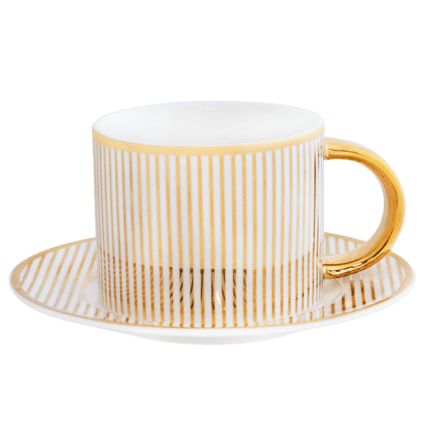 Pinstripe Ivory and Gold Teacup
