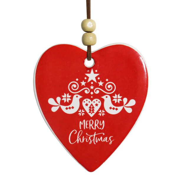Christmas Red Doves Heart Ornament
