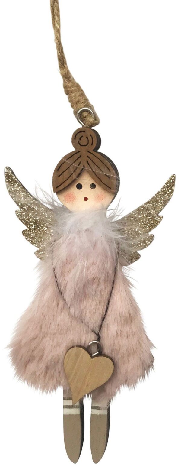 Pink Fluffy Angel Hanging Christmas Decoration