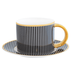 Pinstripe Ebony and Gold Teacup
