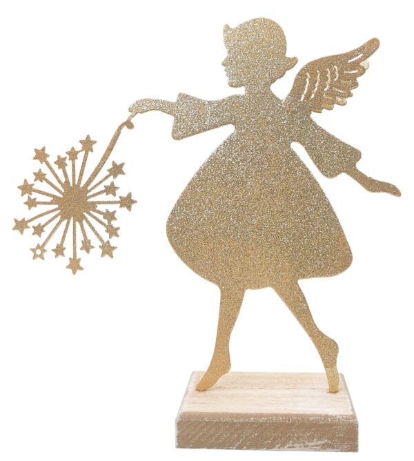 Gold Metal Girl Holding a Flower Christmas Decoration