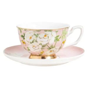 Peony Garden Pink and White Teacup & Saucer by Cristina re