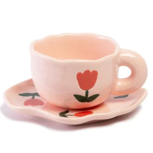 Pink Tulip Flower Teacup and Saucer